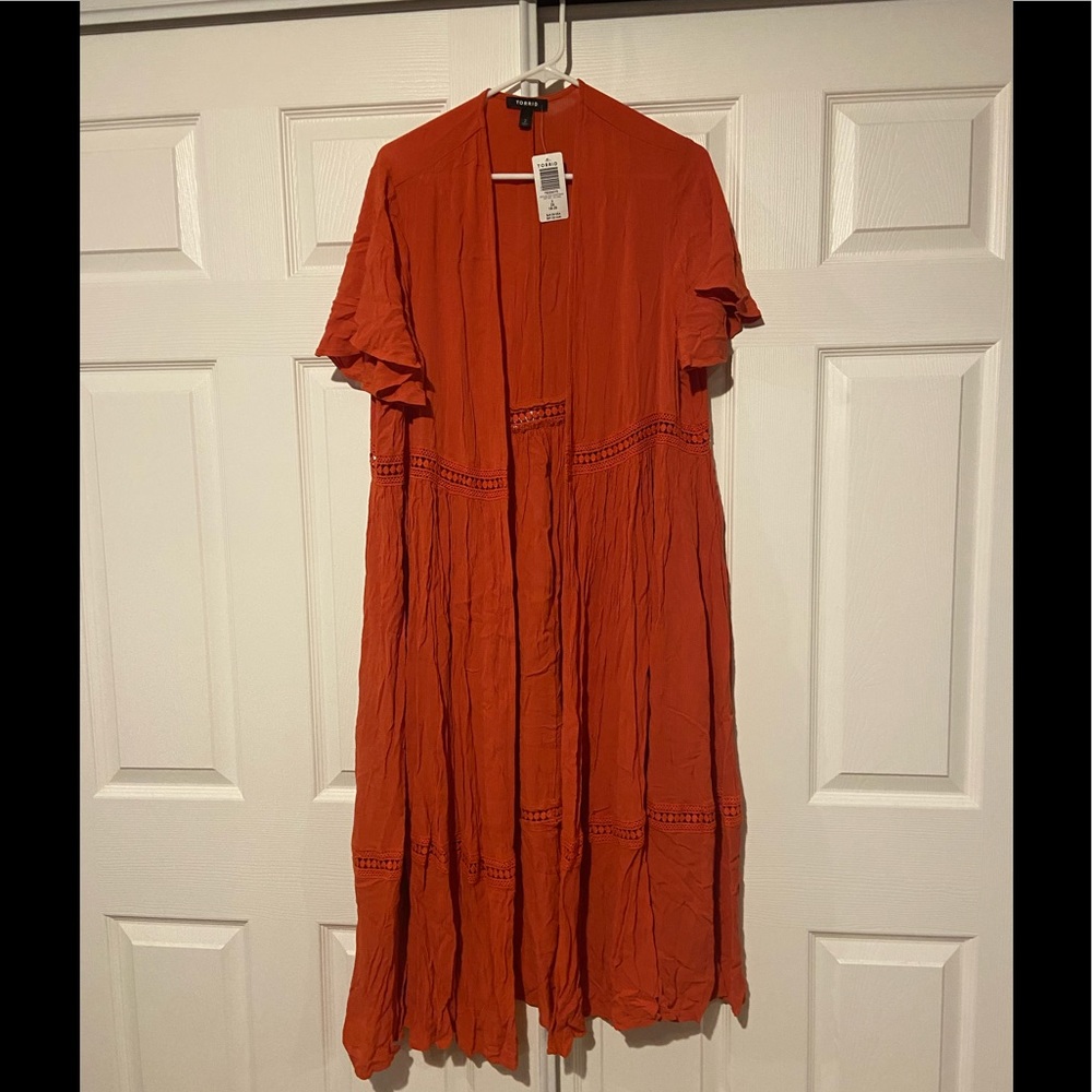 Orange crochet duster kimono